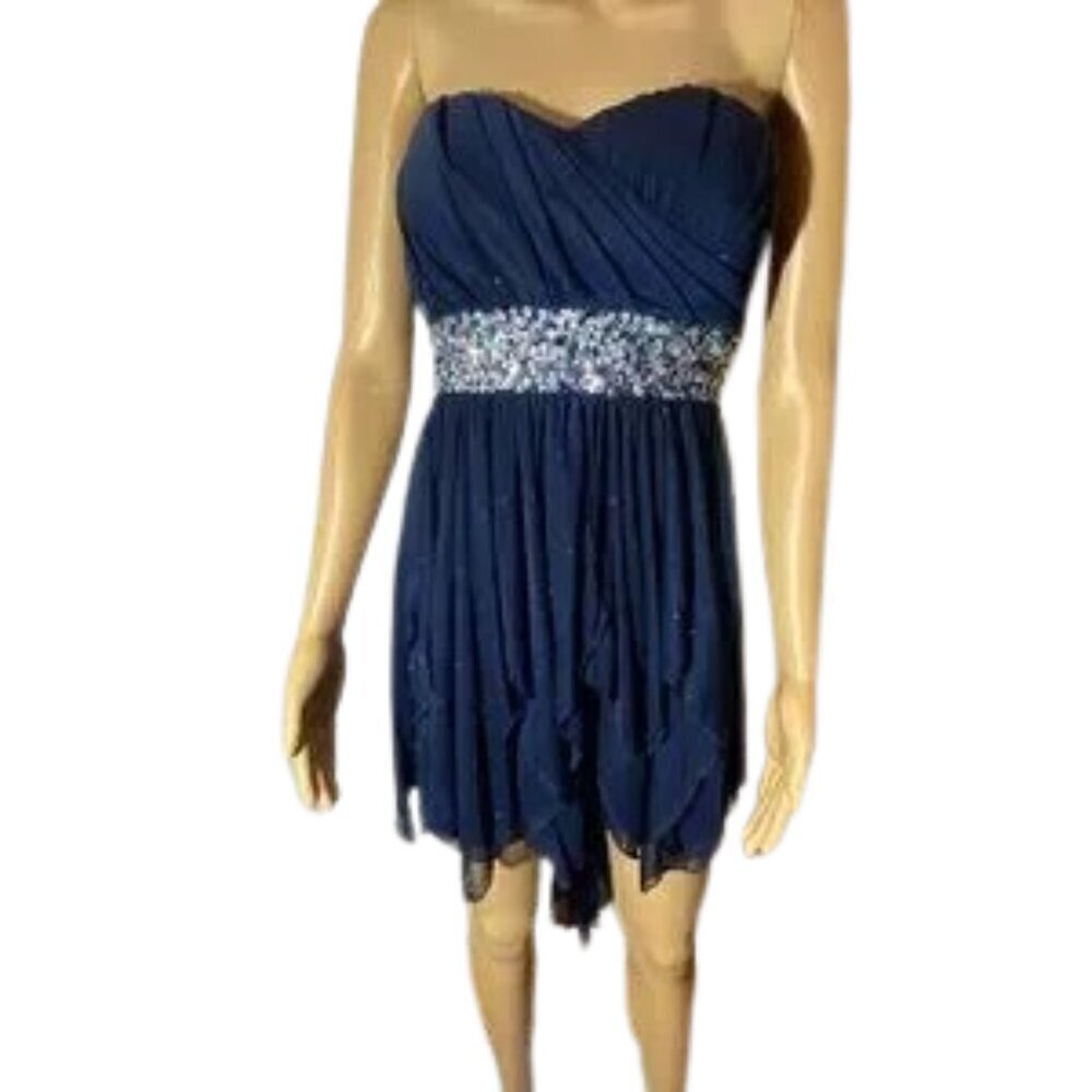 Sequin Hearts High Low Strapless Sequins Waist Navy Prom Homecoming Dress Size 5